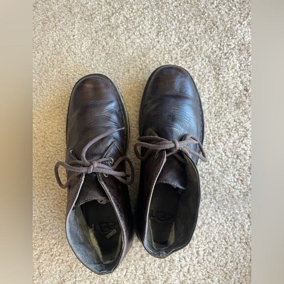 UGG Dark Brown Leather Men Chukka Ankle Boots 3275 display picture 1